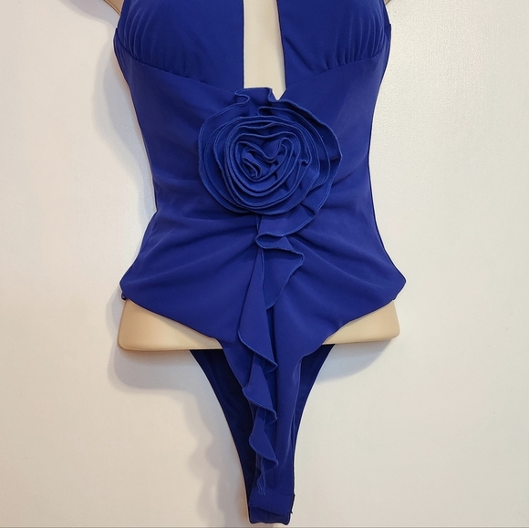 Zara Halter Neck Bodysuit Royal Blue Floral Small - Picture 5 of 11